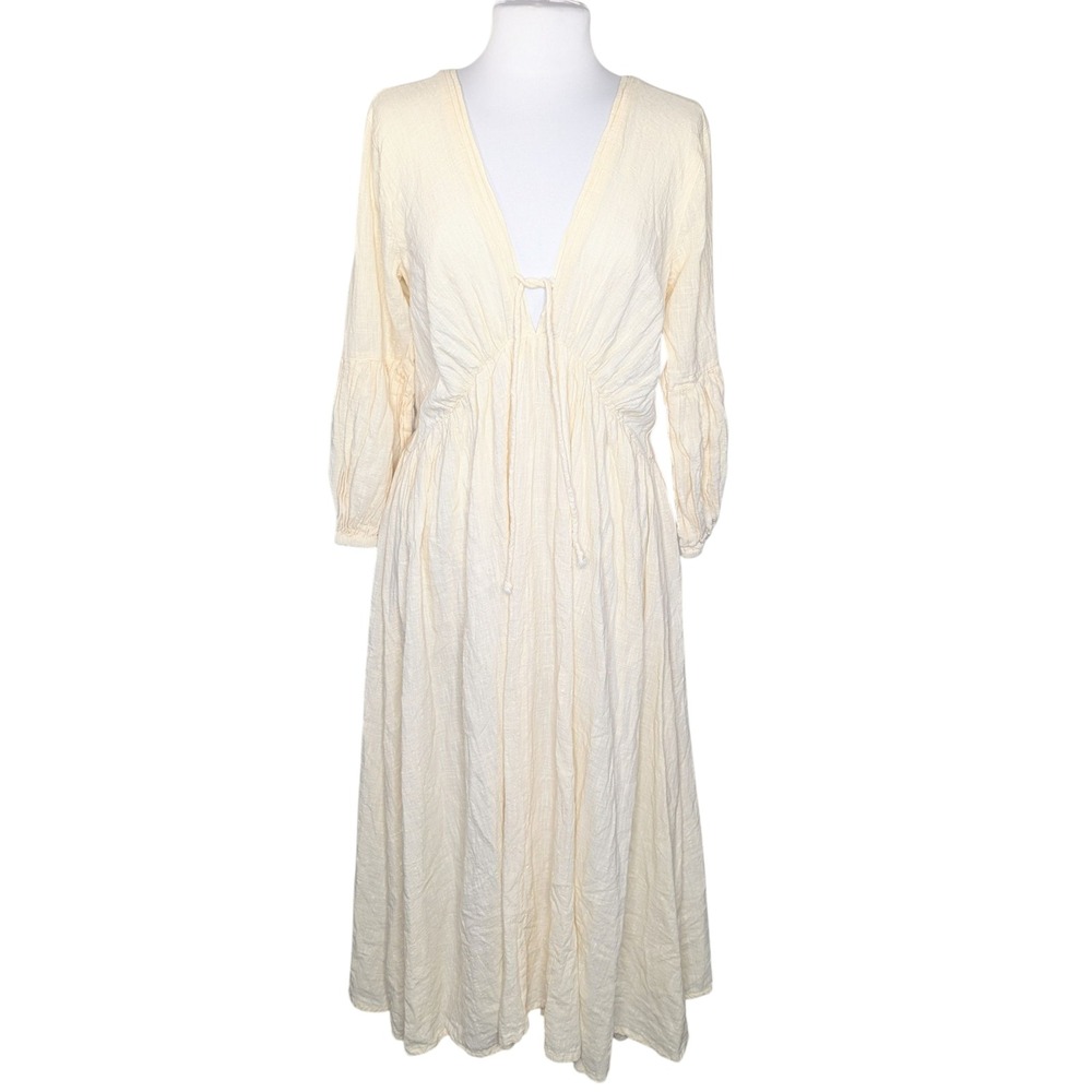 A Perfect Nomad Organic Cotton Wild Heart Long Sleeve Maxi Dress‎ Milk Cream OS - Picture 2 of 9